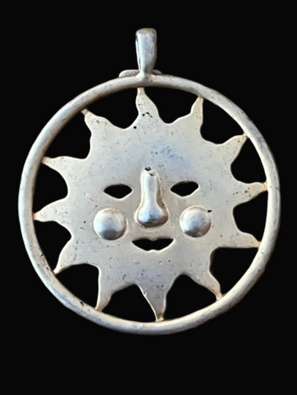 🏷 Brass Sun Face Pendant - Circular Sunburst Design